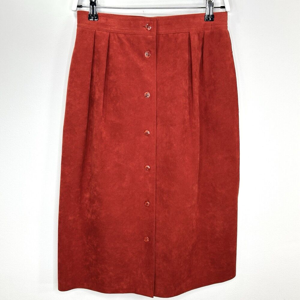 Vintage Blassport Skirt 12 Small Orange Suede Midi Boho Button Up Pockets 70s